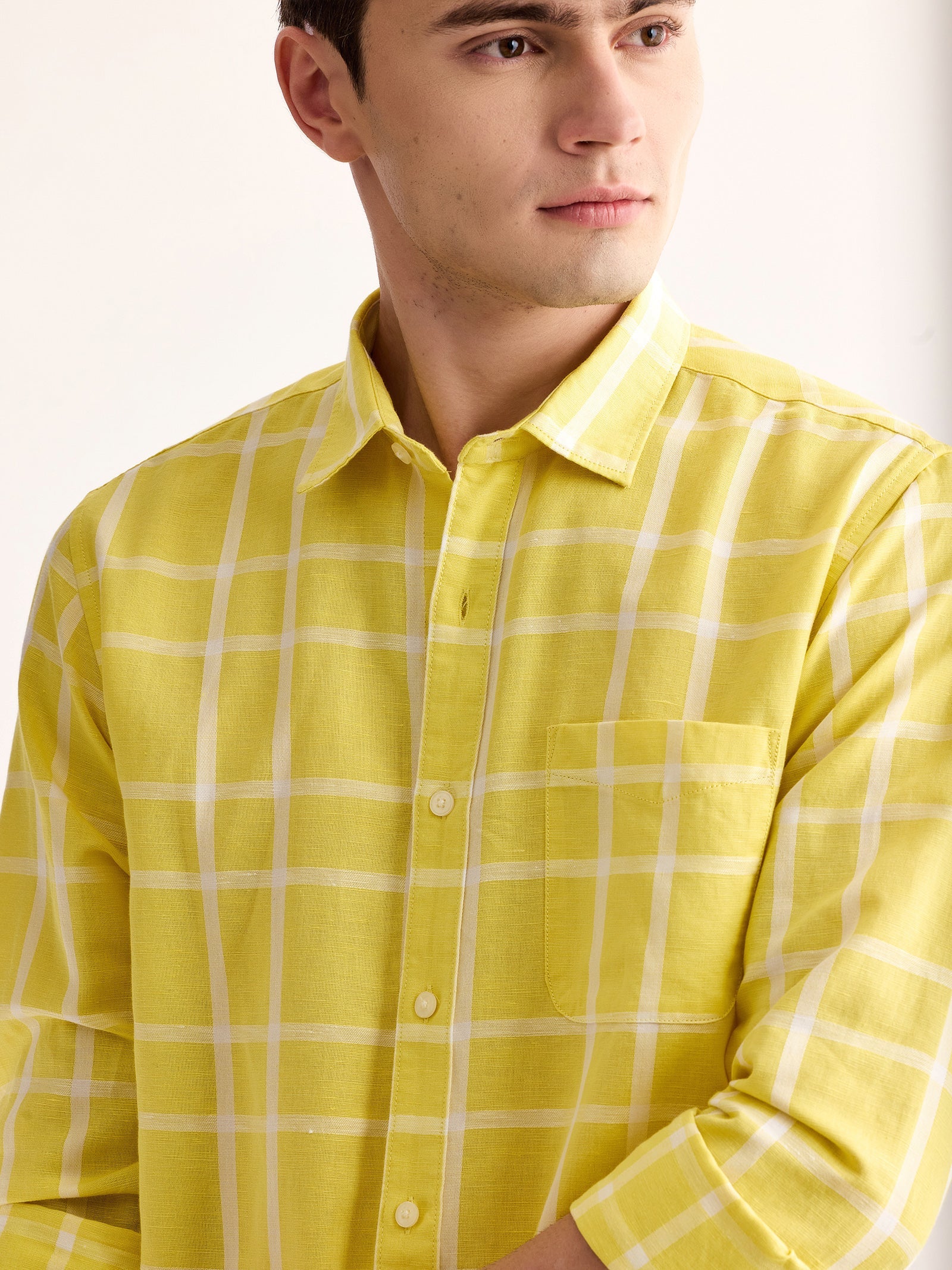 Yellow Checked Linen Shirt