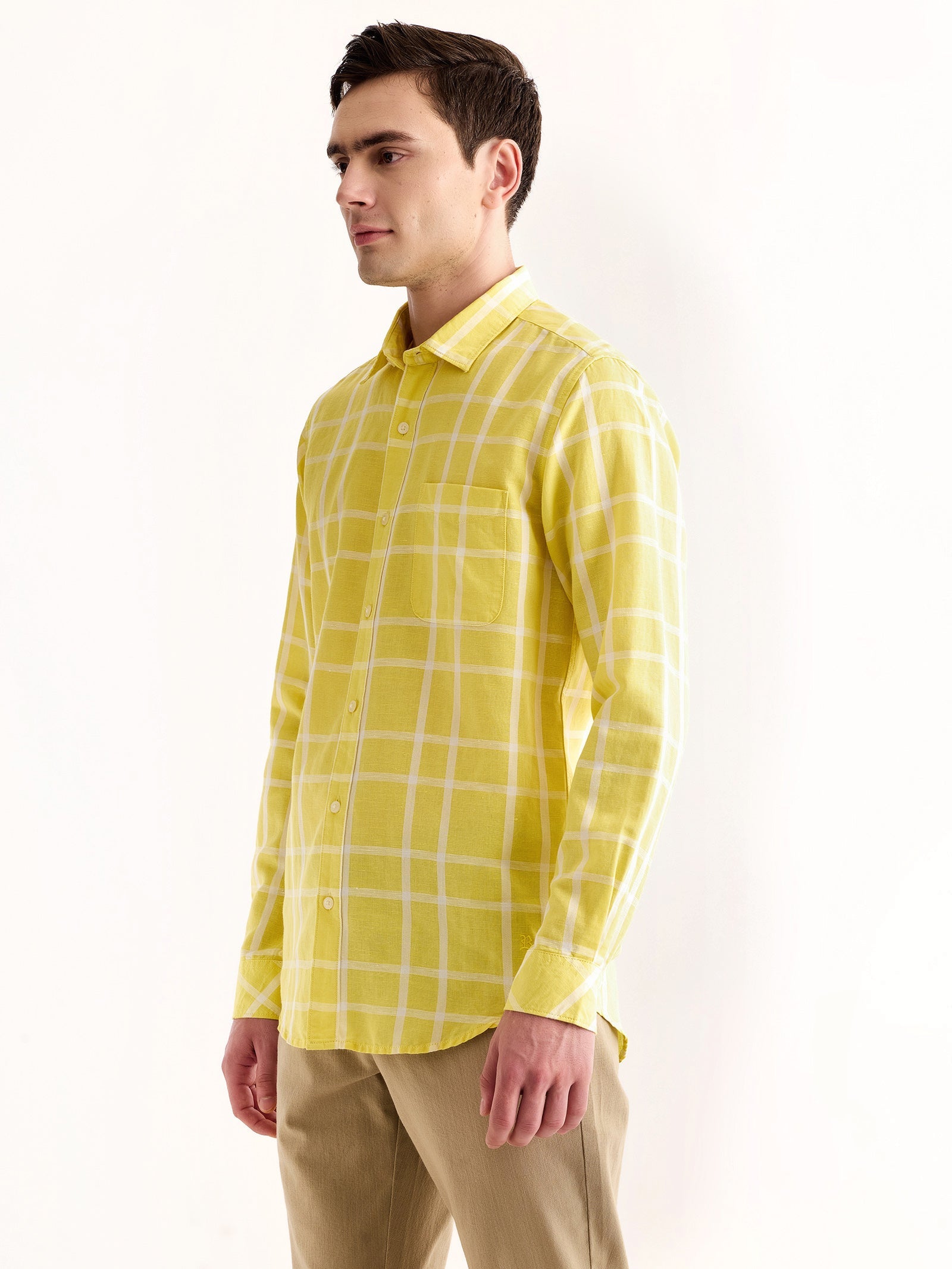 Yellow Checked Linen Shirt