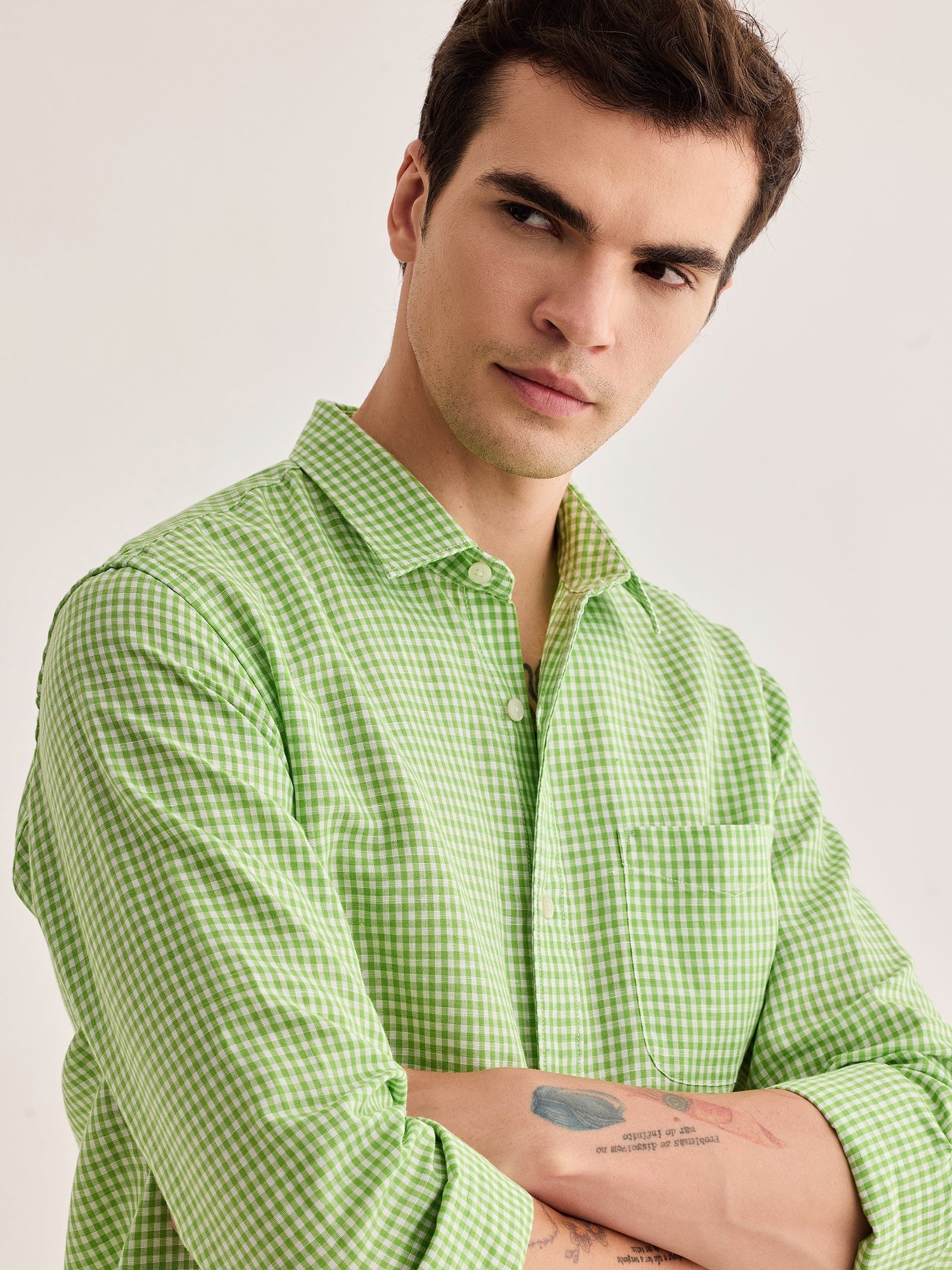 Green Checked Linen Shirt