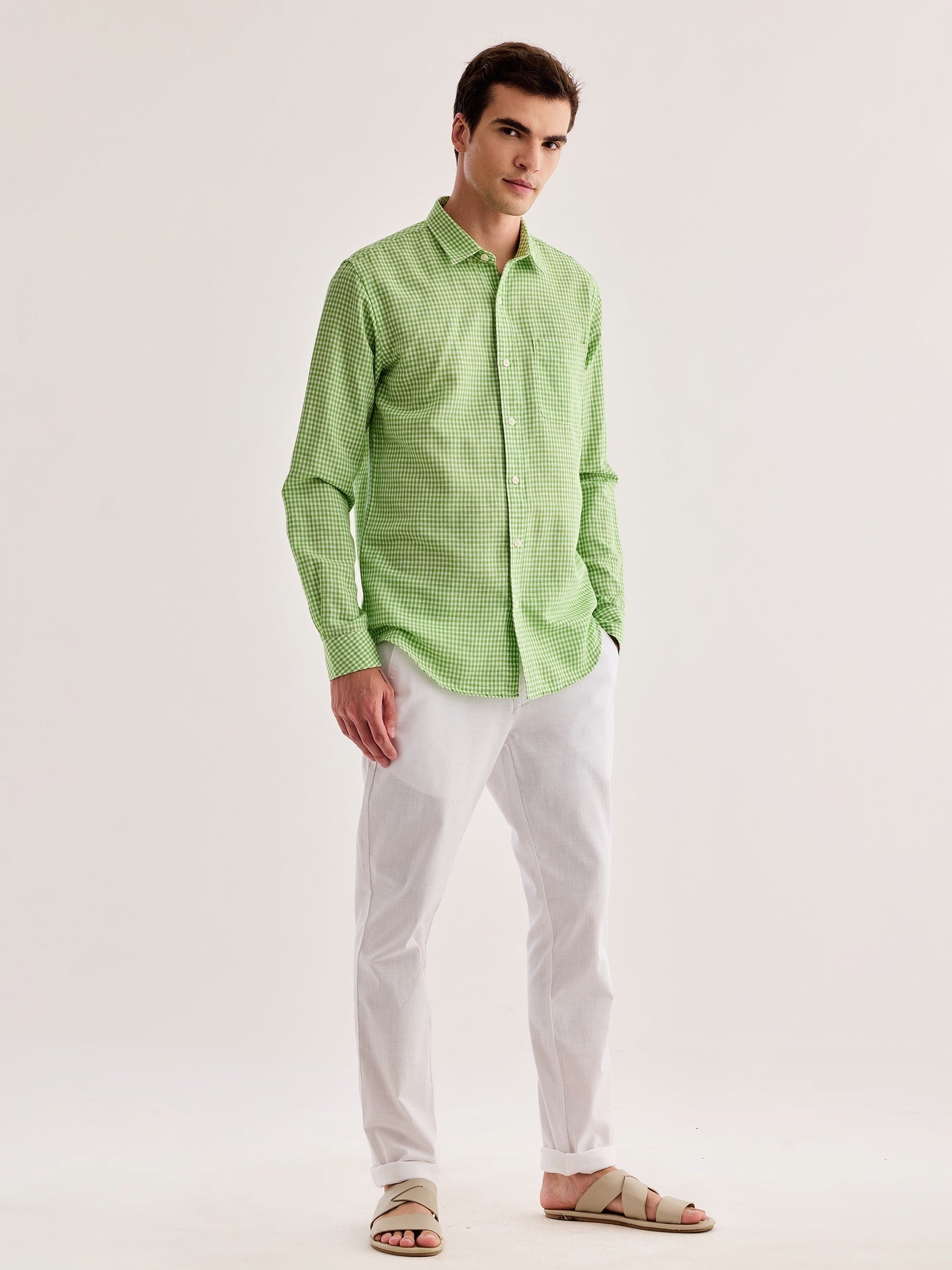 Green Checked Linen Shirt