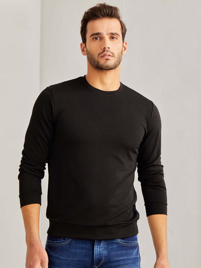 Black Textured 4-Way Stretch Sweatshirt