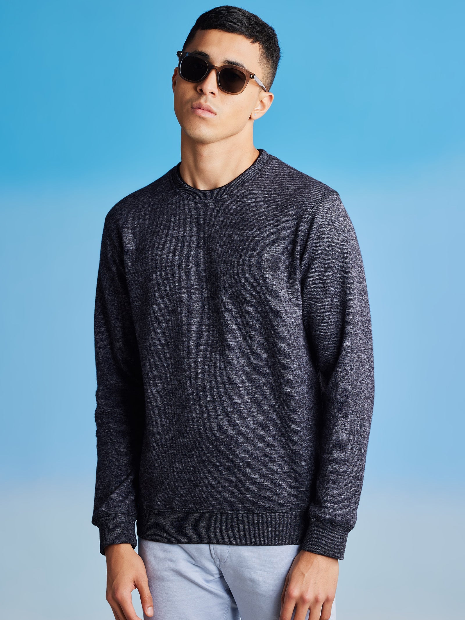 Black Textured Crew Neck Sweatshirt