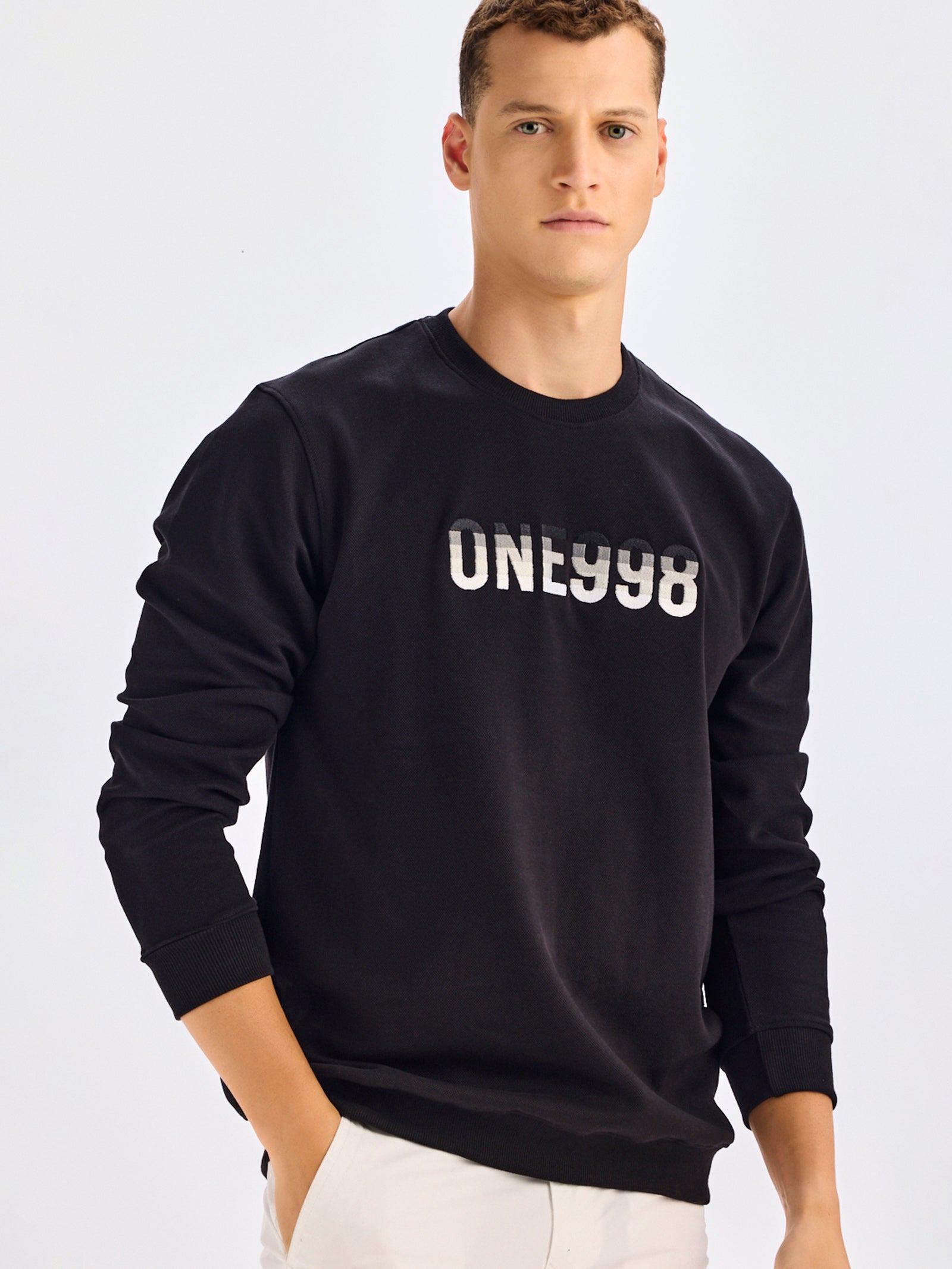 Buy Black Chest Embroidery Sweatshirt for Men Online Red Flame