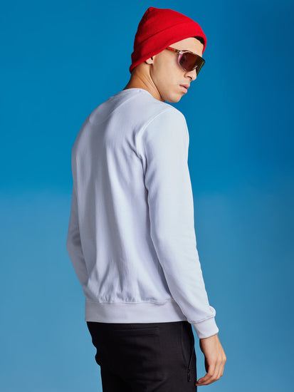 White Interlock Embossed Crew Neck Sweatshirt