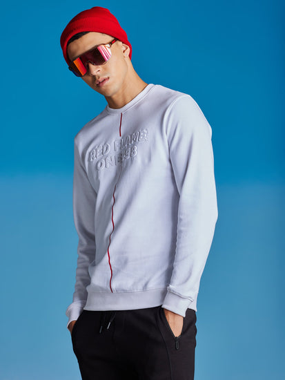 White Interlock Embossed Crew Neck Sweatshirt