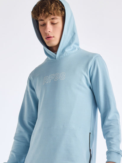 Blue Solid Hooded Sweatshirt