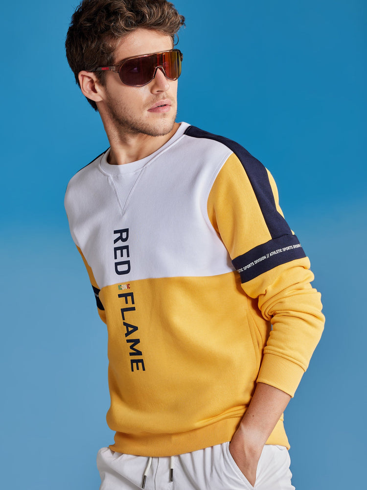 Yellow Colorblocked Crew Neck Sweatshirt