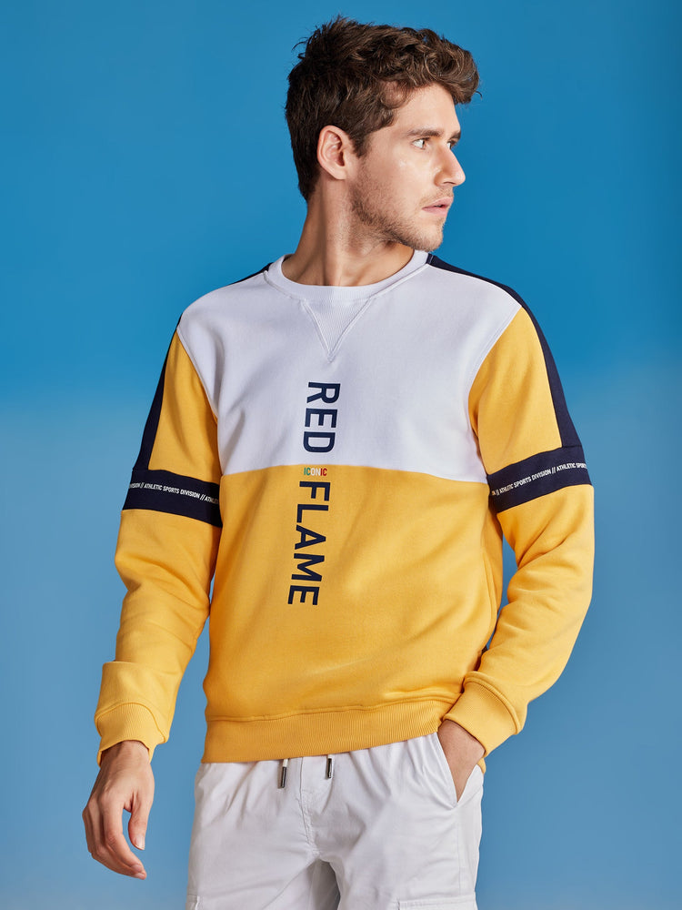 Yellow Colorblocked Crew Neck Sweatshirt