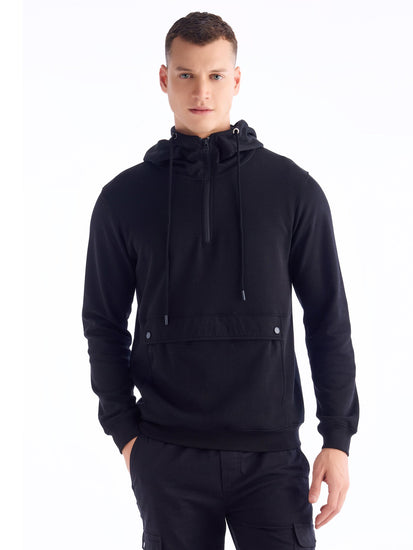 Black Solid Hooded Sweatshirt