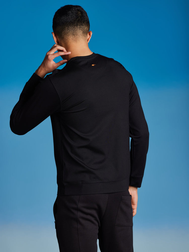 Black 4-Way Stretch Crew Neck Sweatshirt