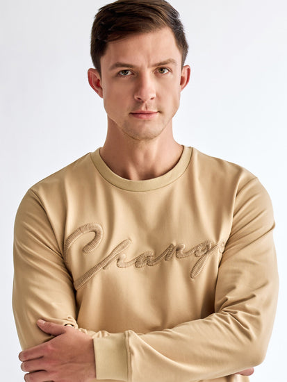 Cream Solid Sweatshirt