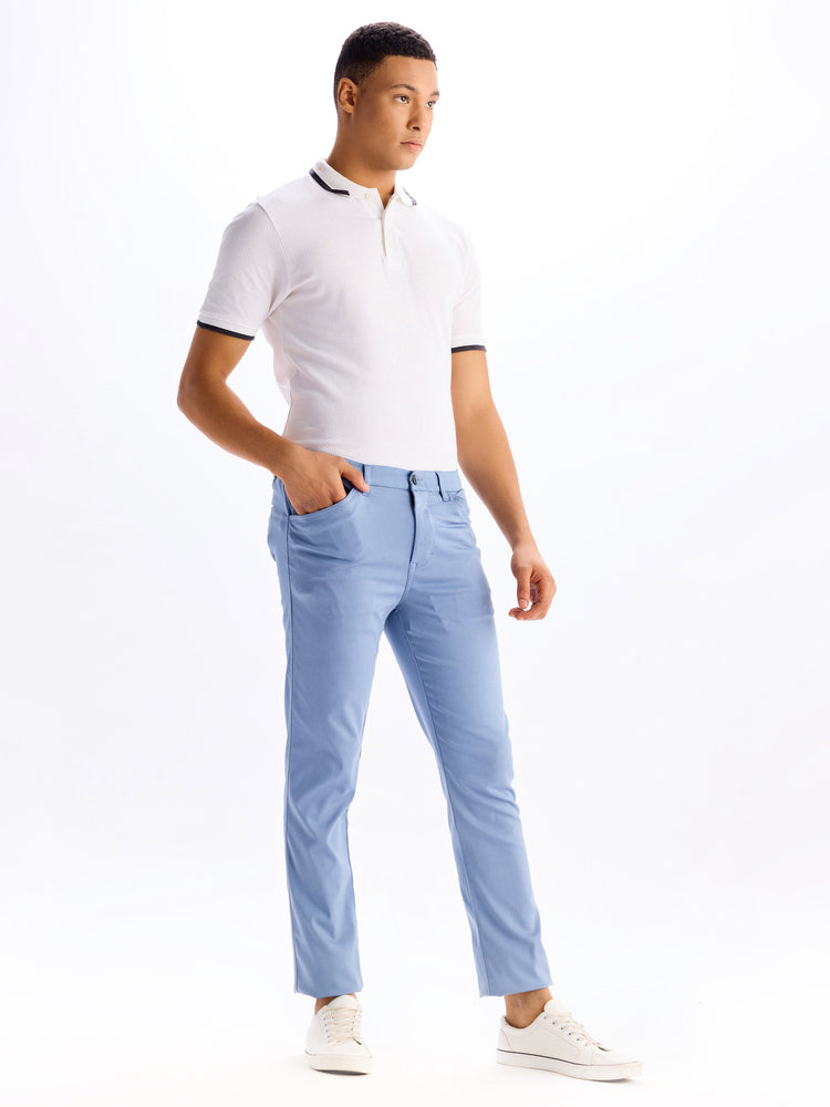 Sky Blue Skinny Fit Stretch Ankle Travel Pant