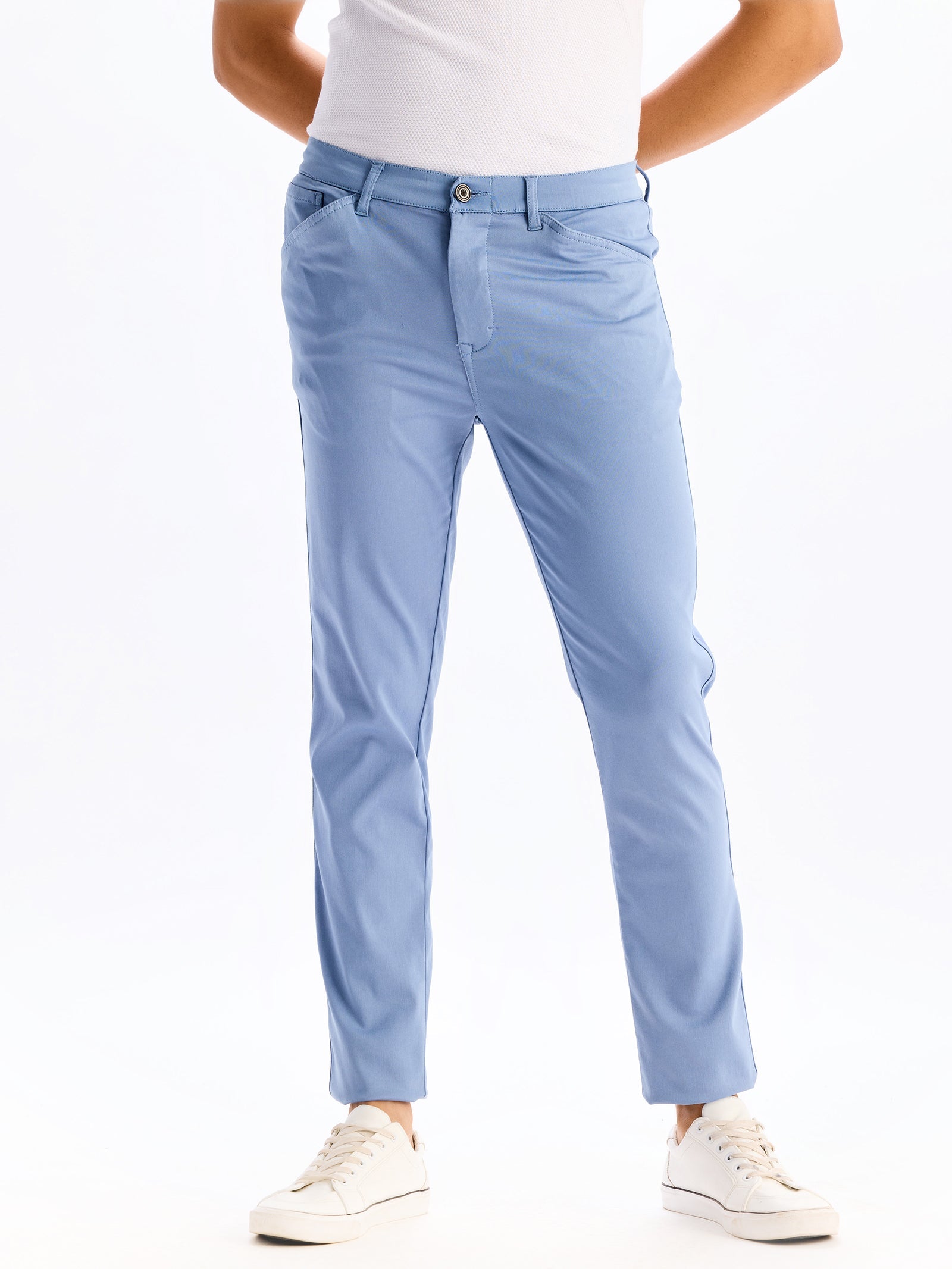 Sky Blue Skinny Fit Stretch Ankle Travel Pant