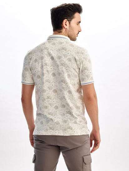 Cream Printed Polo T-Shirt