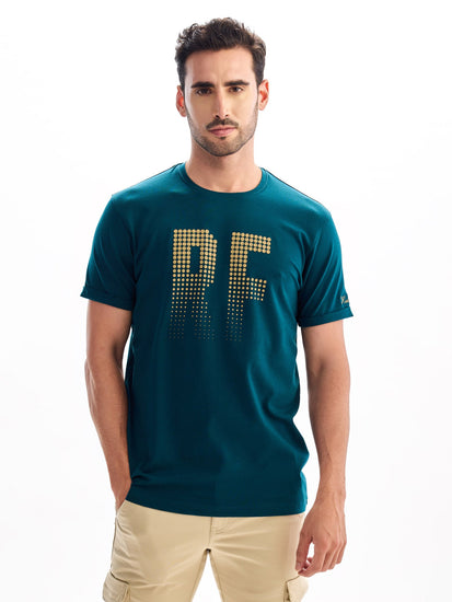 Teal Chest Print T-Shirt