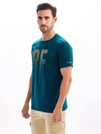 Teal Chest Print T-Shirt