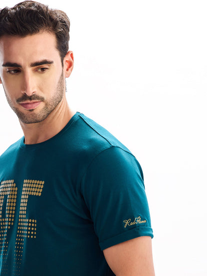 Teal Chest Print T-Shirt