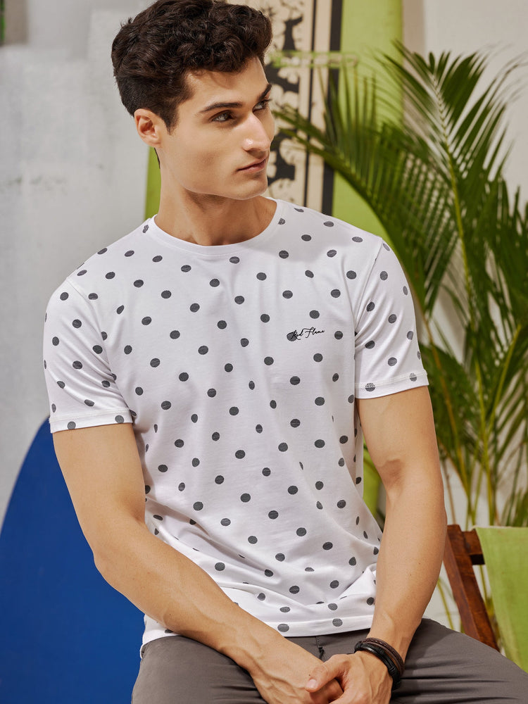 White Stretch Printed T-Shirt