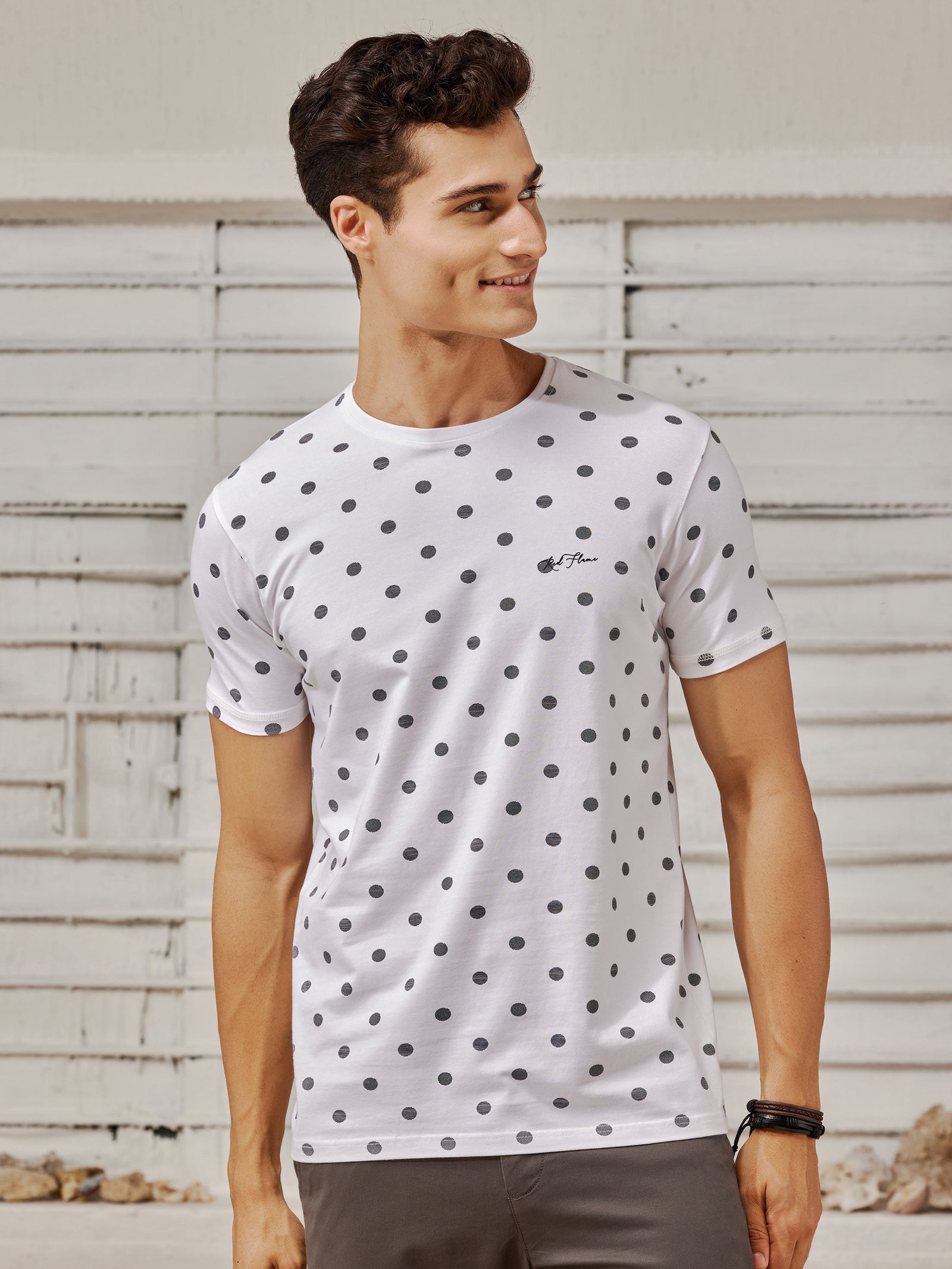 White Stretch Printed T-Shirt