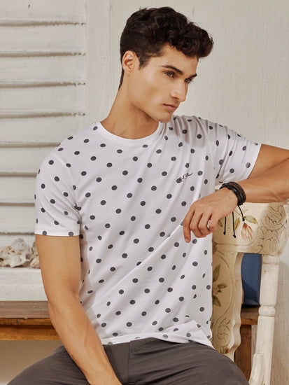 White Stretch Printed T-Shirt