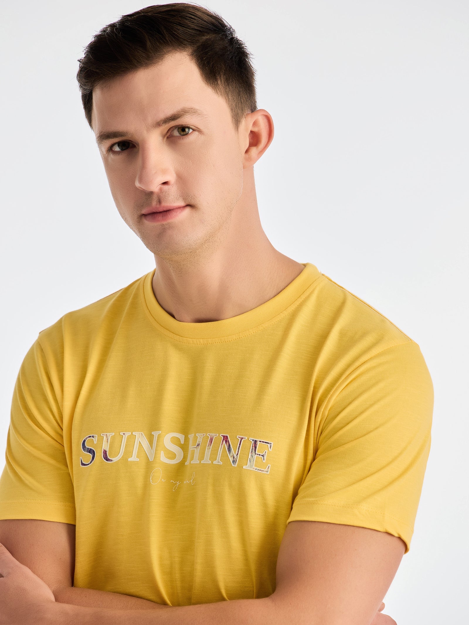 Yellow Chest Print T-Shirt