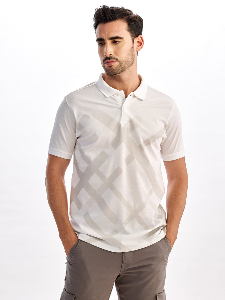 White Printed Polo T-Shirt