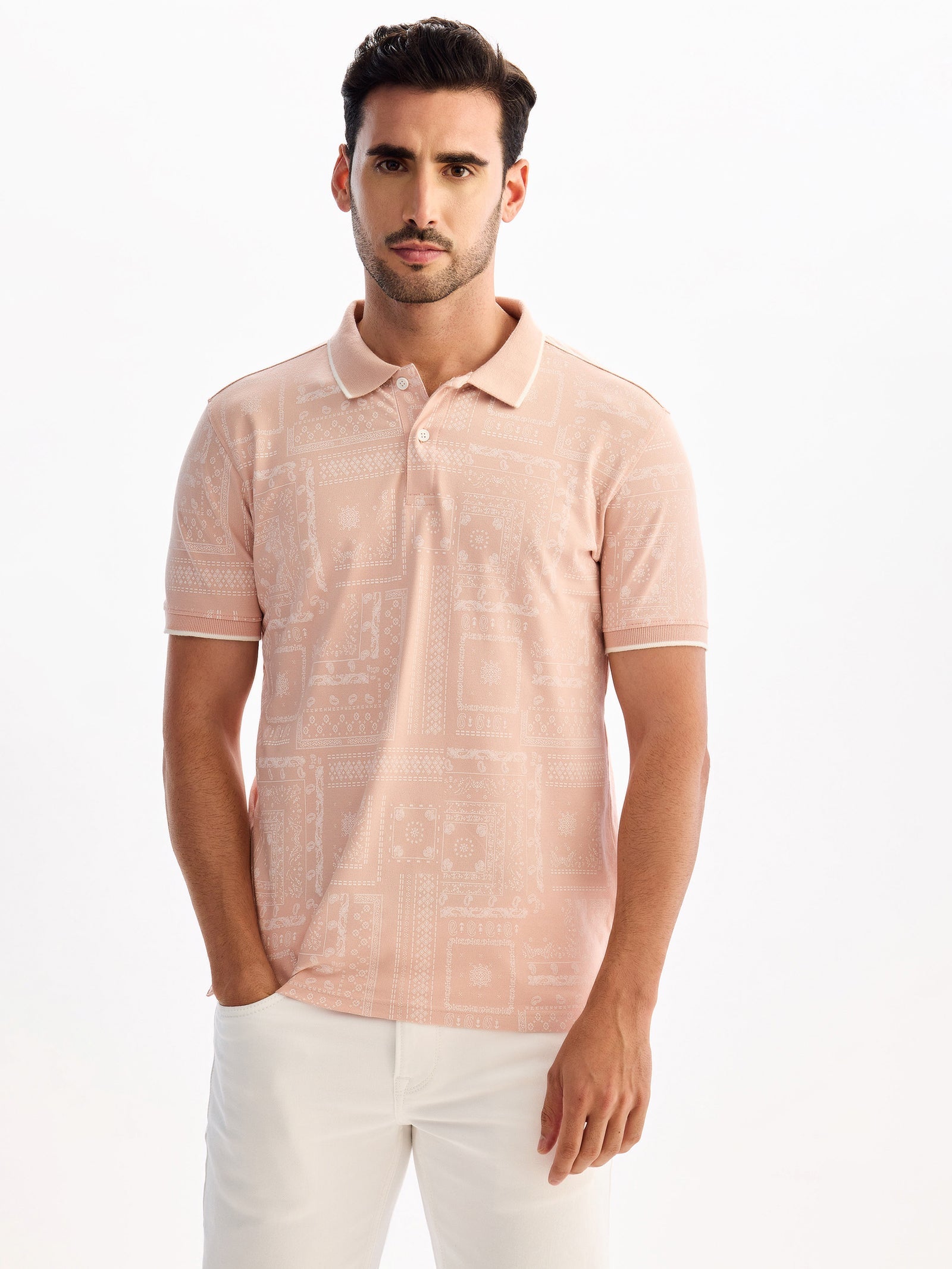 Light Pink Printed Polo T-Shirt