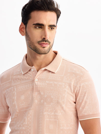 Light Pink Printed Polo T-Shirt