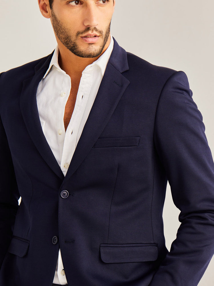 Navy Solid 4-Way Stretch Blazer