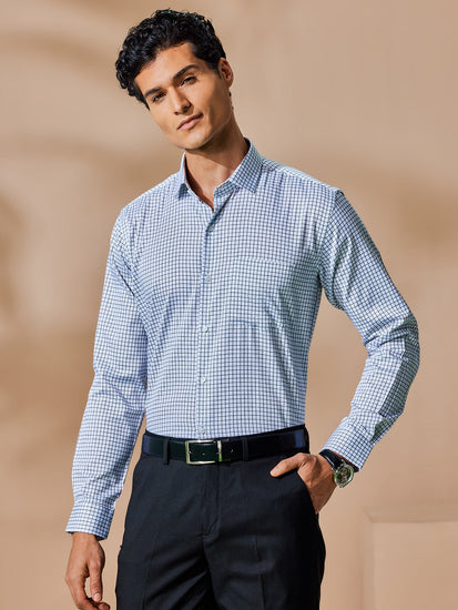 Navy Checked Giza Formal Shirt