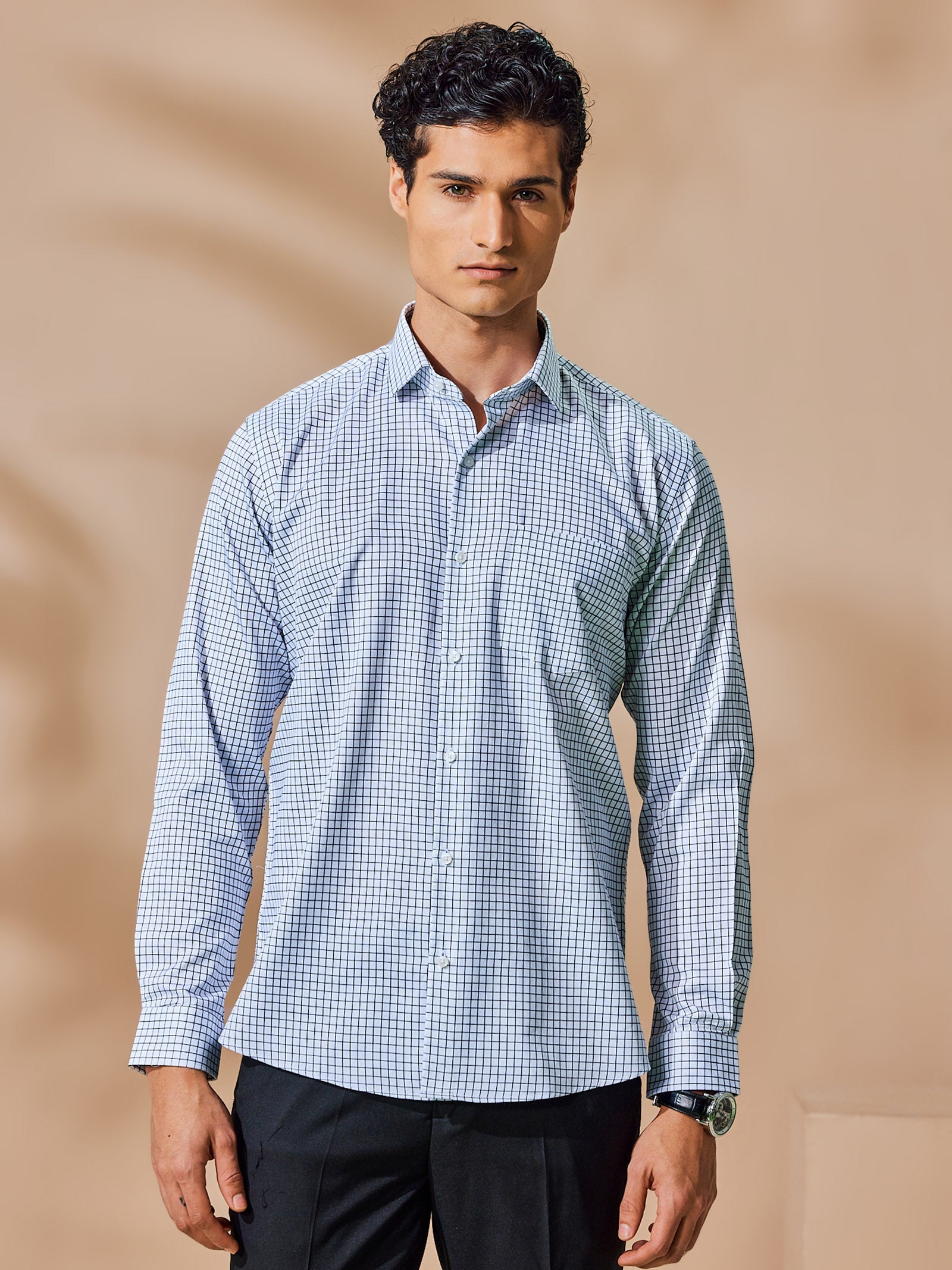 Navy Checked Giza Formal Shirt