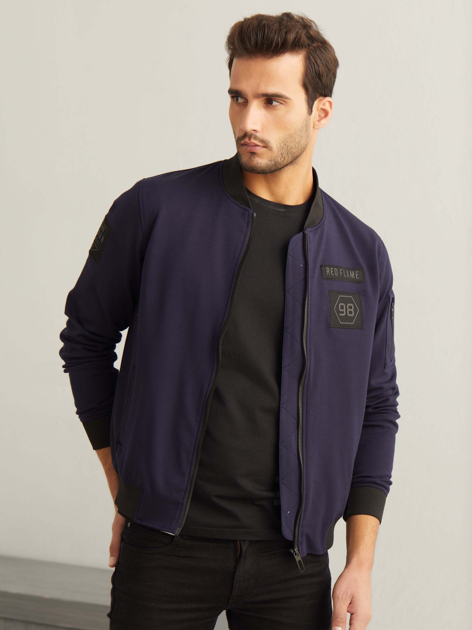 Men navy bomber jacket best sale