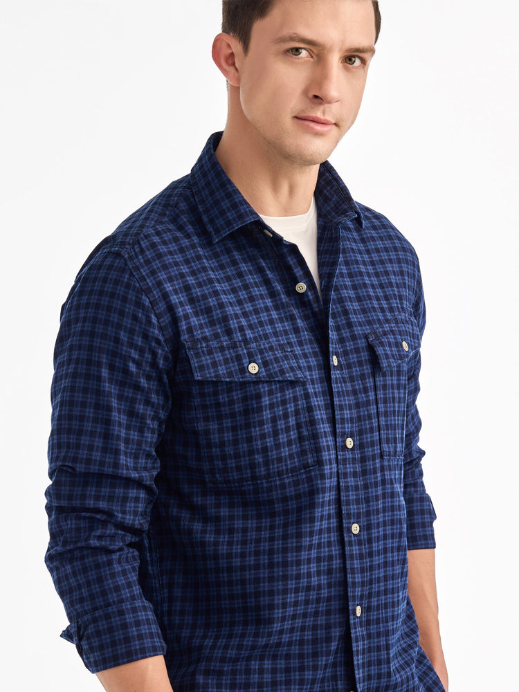 Blue Checked Denim Urban Shirt