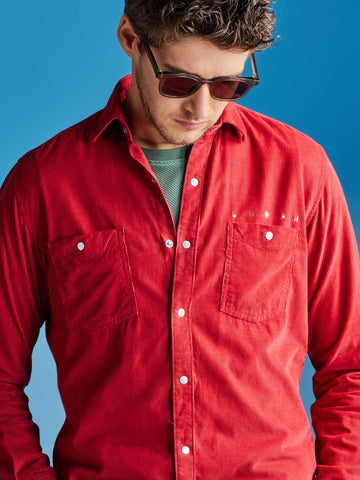 Buy Red Corduroy Urban Shirt for Men Online - Red Flame