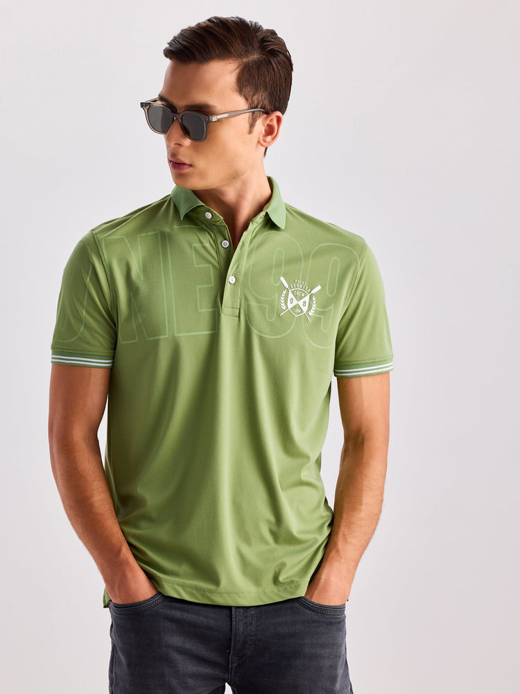 Green Chest Print Polo T-Shirt