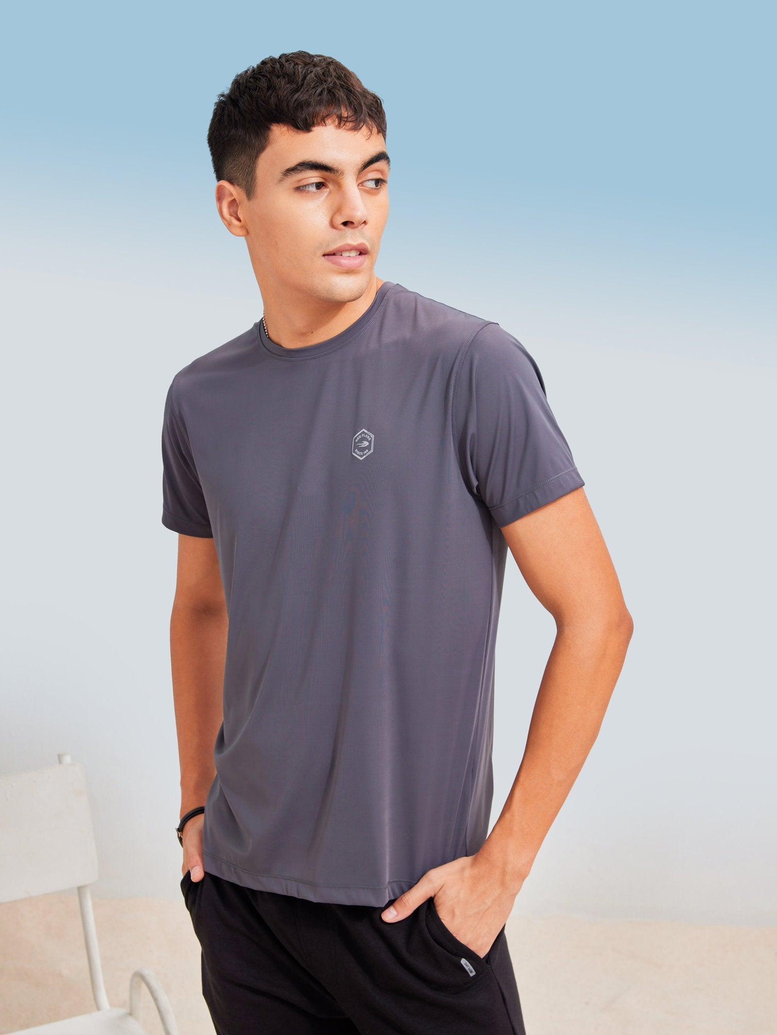 Grey Solid Stretch T-Shirt