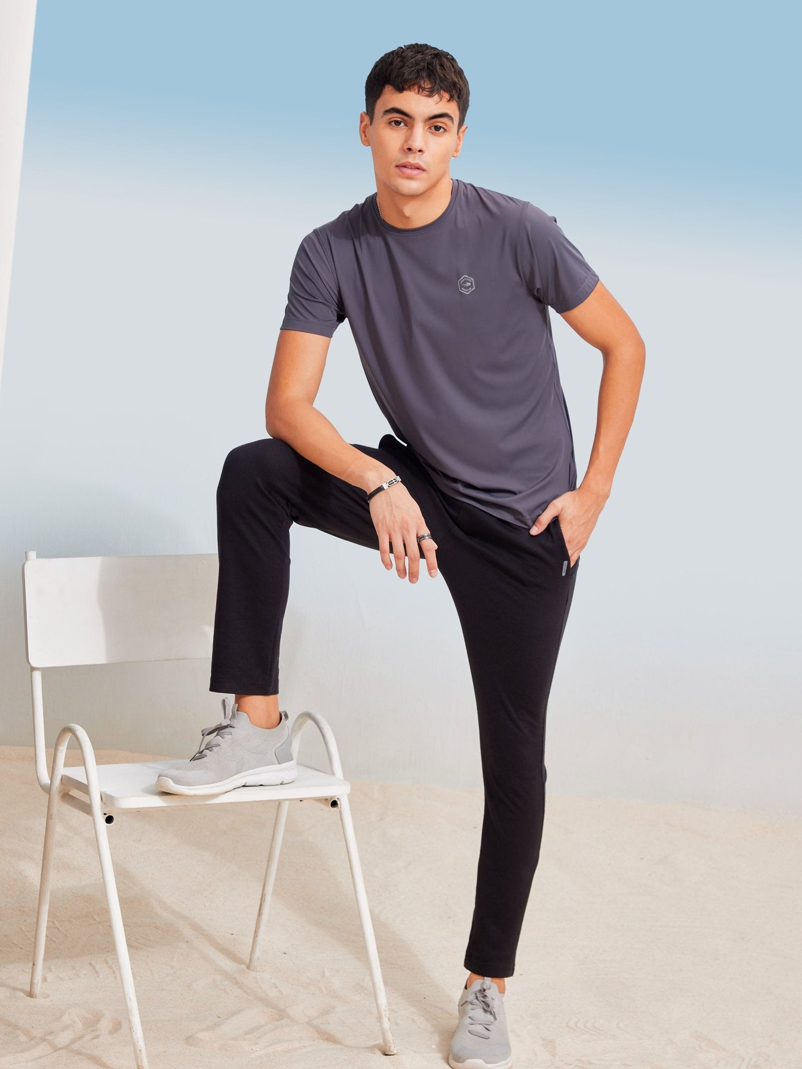 Grey Solid Stretch T-Shirt