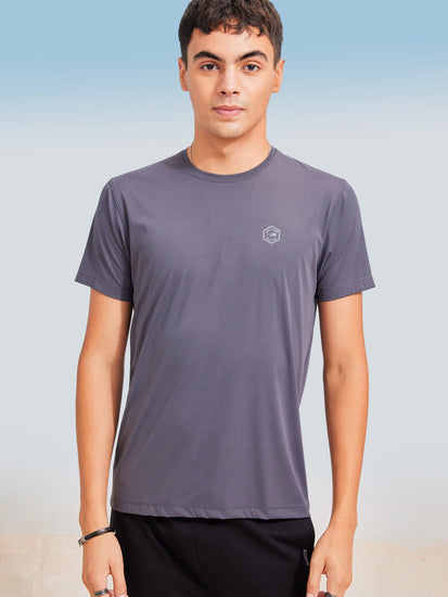 Grey Solid Stretch T-Shirt