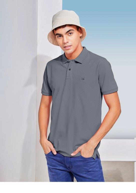 Grey Solid Stretch Polo T-Shirt