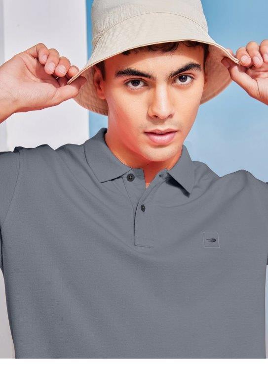 Grey Solid Stretch Polo T-Shirt