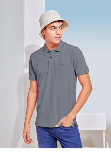 Grey Solid Stretch Polo T-Shirt