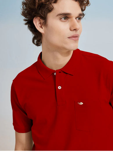 Red Solid Stretch Polo T-Shirt