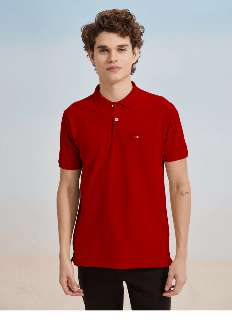 Red Solid Stretch Polo T-Shirt